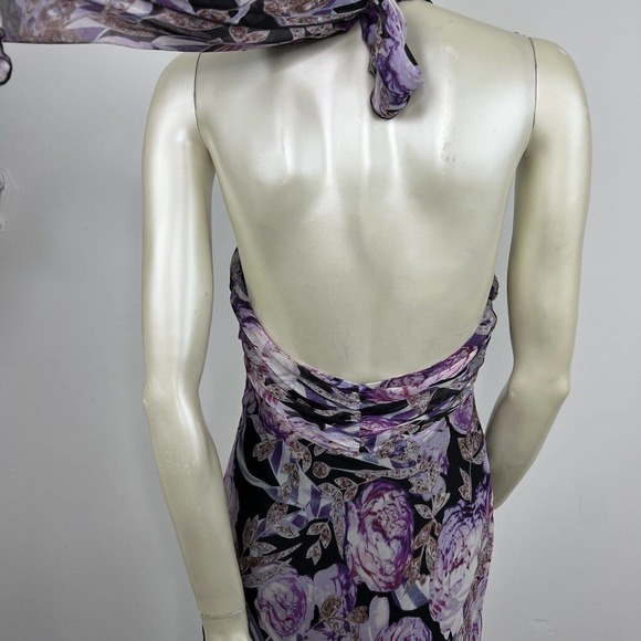 Diane Von Furstenberg Silk Dress Black/purple Floral Halter Open Back Sz 8 - Picture 8 of 11